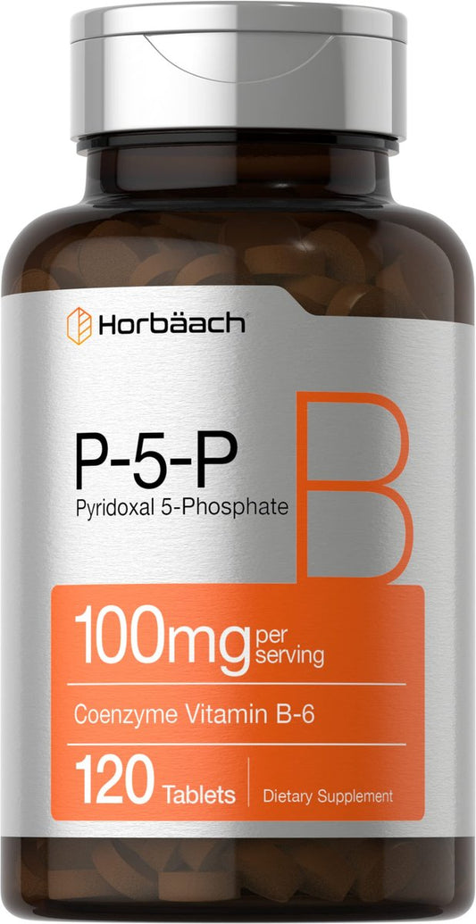 Horbäach P5P Aktiviertes Vitamin B6 100 mg | 120 Tabletten | Vegetarisches Nahrungsergänzungsmittel, Nicht-GVO, Glutenfrei | Pyridoxal-5-Phosphat | Coenzym B6