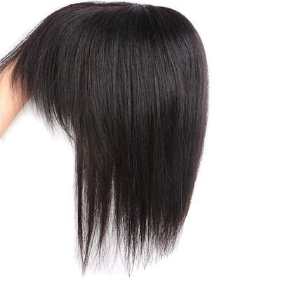 LXUE Echthaar Clip-in Haarteil mit Pony für Frauen, Haarteil für dünner werdendes Haar (20 cm, Dunkelbraun)