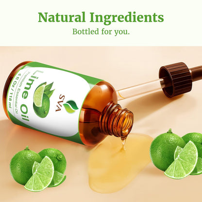 SVA Bio-Limette Ätherisches Öl – 118 ml – 100 % natürliches Limettenöl – für Diffuser, Haarpflege, Gesicht, Hautpflege, Aromatherapie, Kopfhaut- und Körpermassage, Seifen- und Kerzenherstellung – mit Pipette