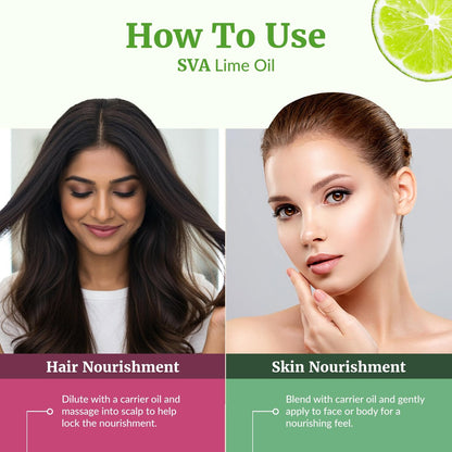SVA Bio-Limette Ätherisches Öl – 118 ml – 100 % natürliches Limettenöl – für Diffuser, Haarpflege, Gesicht, Hautpflege, Aromatherapie, Kopfhaut- und Körpermassage, Seifen- und Kerzenherstellung – mit Pipette