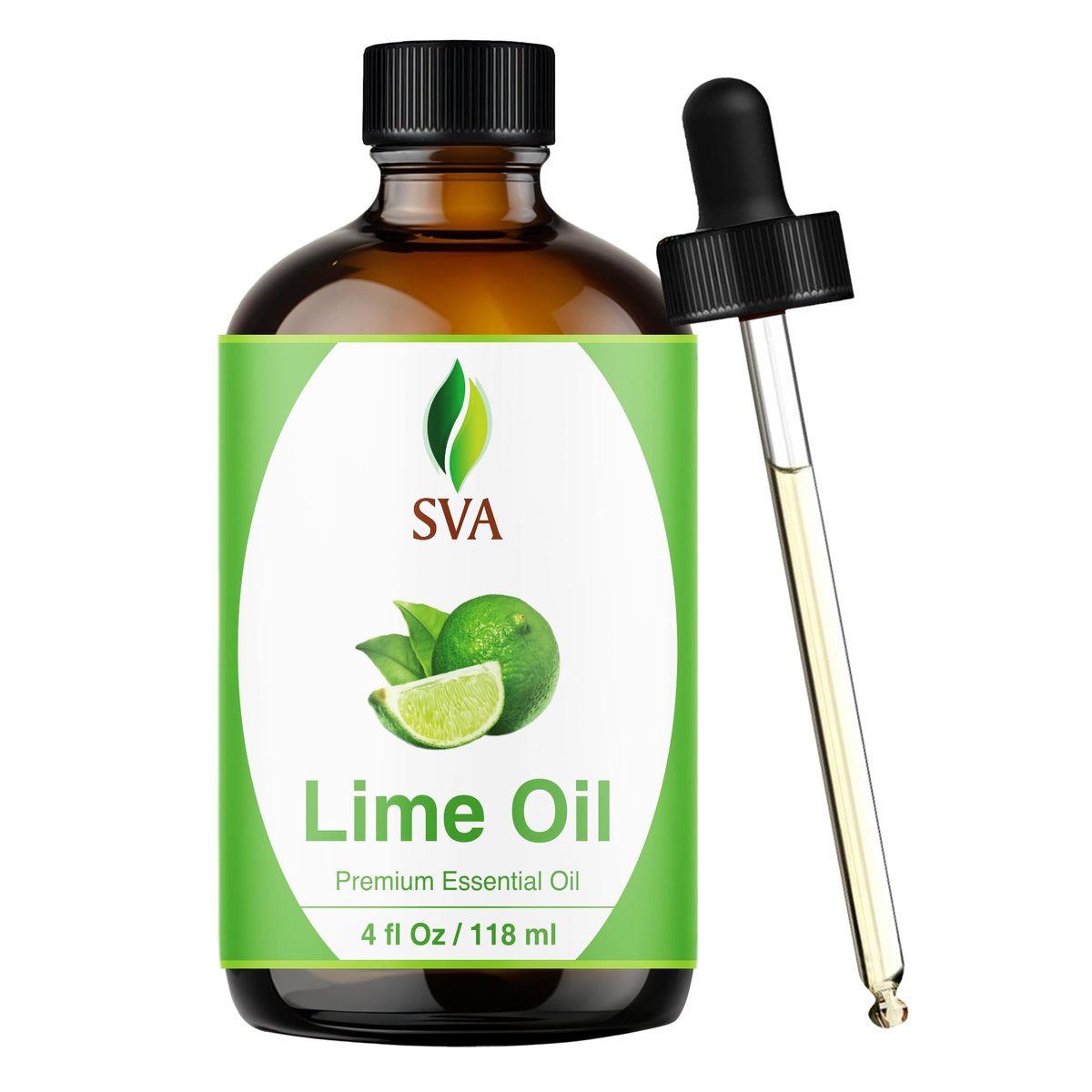 SVA Bio-Limette Ätherisches Öl – 118 ml – 100 % natürliches Limettenöl – für Diffuser, Haarpflege, Gesicht, Hautpflege, Aromatherapie, Kopfhaut- und Körpermassage, Seifen- und Kerzenherstellung – mit Pipette