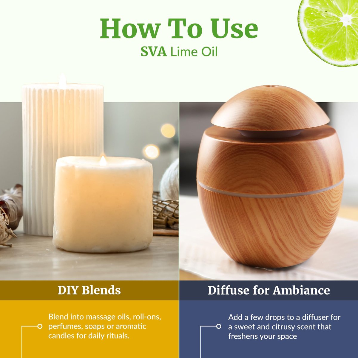 SVA Bio-Limette Ätherisches Öl – 118 ml – 100 % natürliches Limettenöl – für Diffuser, Haarpflege, Gesicht, Hautpflege, Aromatherapie, Kopfhaut- und Körpermassage, Seifen- und Kerzenherstellung – mit Pipette