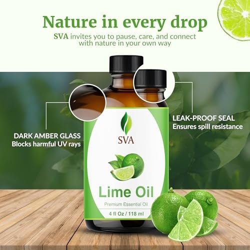 SVA Bio-Limette Ätherisches Öl – 118 ml – 100 % natürliches Limettenöl – für Diffuser, Haarpflege, Gesicht, Hautpflege, Aromatherapie, Kopfhaut- und Körpermassage, Seifen- und Kerzenherstellung – mit Pipette