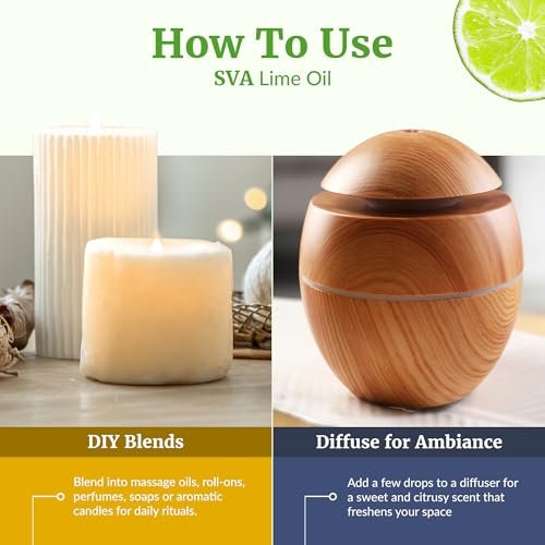 SVA Bio-Limette Ätherisches Öl – 118 ml – 100 % natürliches Limettenöl – für Diffuser, Haarpflege, Gesicht, Hautpflege, Aromatherapie, Kopfhaut- und Körpermassage, Seifen- und Kerzenherstellung – mit Pipette