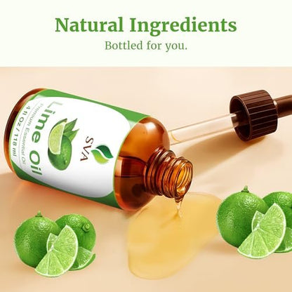 SVA Bio-Limette Ätherisches Öl – 118 ml – 100 % natürliches Limettenöl – für Diffuser, Haarpflege, Gesicht, Hautpflege, Aromatherapie, Kopfhaut- und Körpermassage, Seifen- und Kerzenherstellung – mit Pipette