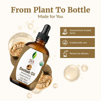 SVA Baobab Samenöl Bio - 118 ml – 100% natürlich kaltgepresstes Bio-Baobaböl – für Gesicht, Hautpflege, Haarpflege, Kopfhautmassage & Körpermassage – Trägeröl mit Pipette