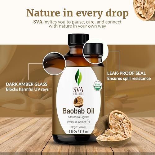 SVA Baobab Samenöl Bio - 118 ml – 100% natürlich kaltgepresstes Bio-Baobaböl – für Gesicht, Hautpflege, Haarpflege, Kopfhautmassage & Körpermassage – Trägeröl mit Pipette