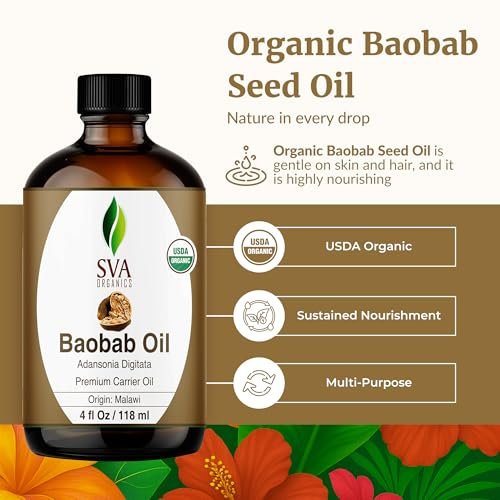 SVA Baobab Samenöl Bio - 118 ml – 100% natürlich kaltgepresstes Bio-Baobaböl – für Gesicht, Hautpflege, Haarpflege, Kopfhautmassage & Körpermassage – Trägeröl mit Pipette