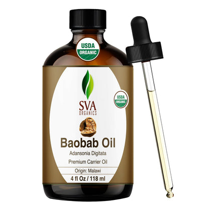 SVA Baobab Samenöl Bio - 118 ml – 100% natürlich kaltgepresstes Bio-Baobaböl – für Gesicht, Hautpflege, Haarpflege, Kopfhautmassage & Körpermassage – Trägeröl mit Pipette
