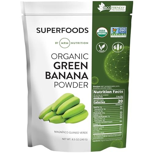 MRM Bio-Grünes Bananenpulver Superfood – Präbiotische Ballaststoffe, resistente Stärke, Mehlalternative zum Backen, Kochen und für Shakes, glutenfrei, vegan, Non-GMO verifiziert – 40 Portionen