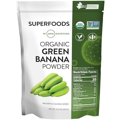 MRM Bio-Grünes Bananenpulver Superfood – Präbiotische Ballaststoffe, resistente Stärke, Mehlalternative zum Backen, Kochen und für Shakes, glutenfrei, vegan, Non-GMO verifiziert – 40 Portionen