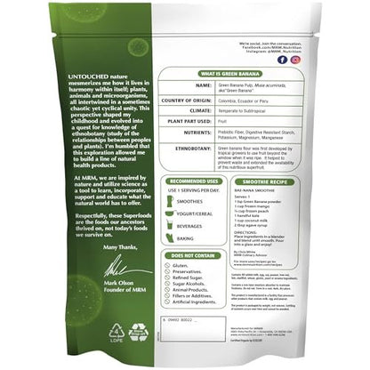 MRM Bio-Grünes Bananenpulver Superfood – Präbiotische Ballaststoffe, resistente Stärke, Mehlalternative zum Backen, Kochen und für Shakes, glutenfrei, vegan, Non-GMO verifiziert – 40 Portionen