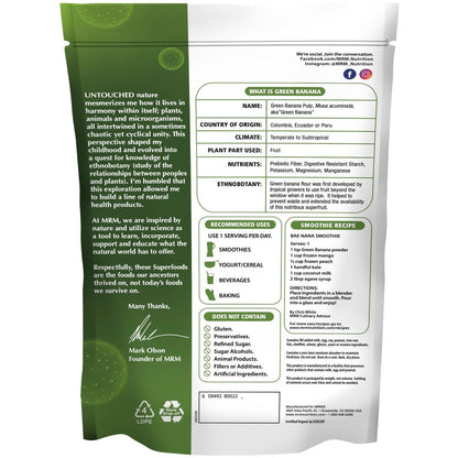 MRM Bio-Grünes Bananenpulver Superfood – Präbiotische Ballaststoffe, resistente Stärke, Mehlalternative zum Backen, Kochen und für Shakes, glutenfrei, vegan, Non-GMO verifiziert – 40 Portionen