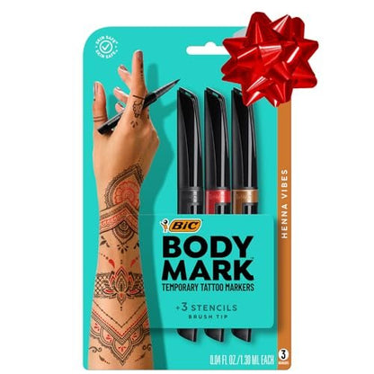 BIC BodyMark Temporäre Tattoo-Stifte, Henna Vibes, Verschiedene Farben, 3er-Pack