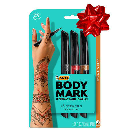 BIC BodyMark Temporäre Tattoo-Stifte, Henna Vibes, Verschiedene Farben, 3er-Pack