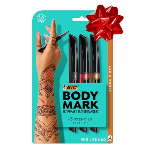 BIC BodyMark Temporäre Tattoo-Stifte, Henna Vibes, Verschiedene Farben, 3er-Pack