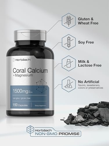 Horbäach Korallenkalzium 1500mg Kapseln | 150 Stück | Mit Magnesium | Non-GMO & Glutenfrei