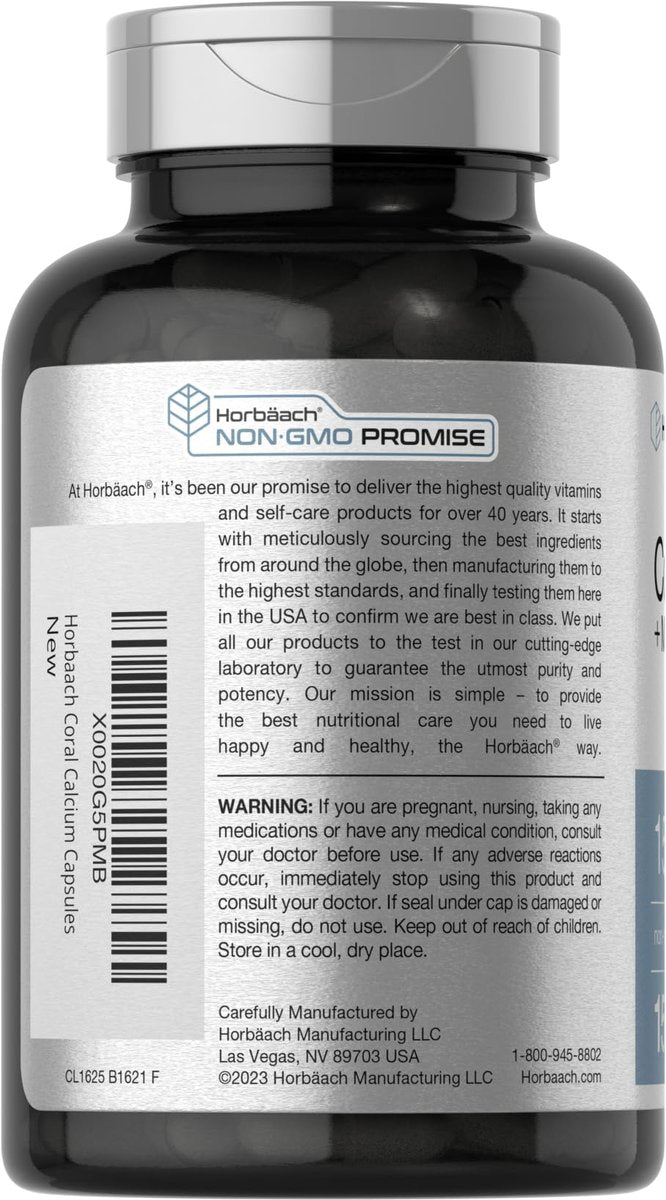 Horbäach Korallenkalzium 1500mg Kapseln | 150 Stück | Mit Magnesium | Non-GMO & Glutenfrei