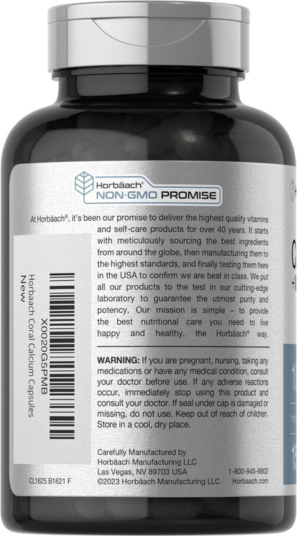 Horbäach Korallenkalzium 1500mg Kapseln | 150 Stück | Mit Magnesium | Non-GMO & Glutenfrei