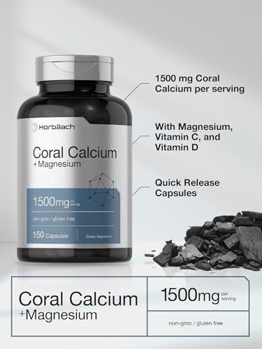 Horbäach Korallenkalzium 1500mg Kapseln | 150 Stück | Mit Magnesium | Non-GMO & Glutenfrei