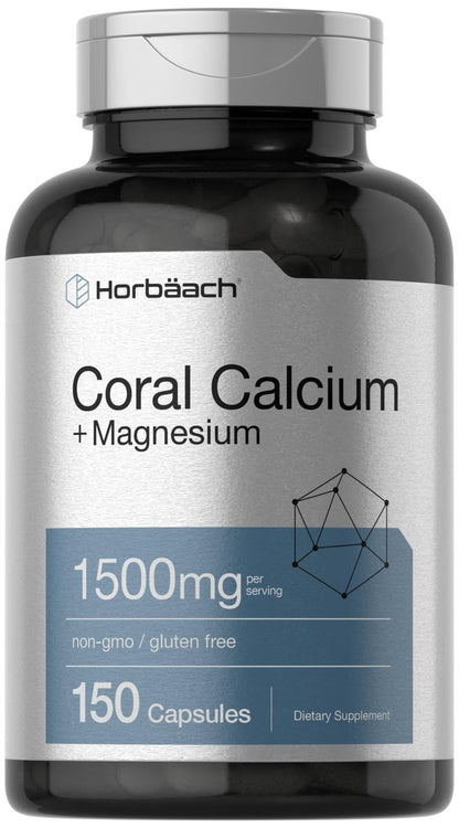 Horbäach Korallenkalzium 1500mg Kapseln | 150 Stück | Mit Magnesium | Non-GMO & Glutenfrei