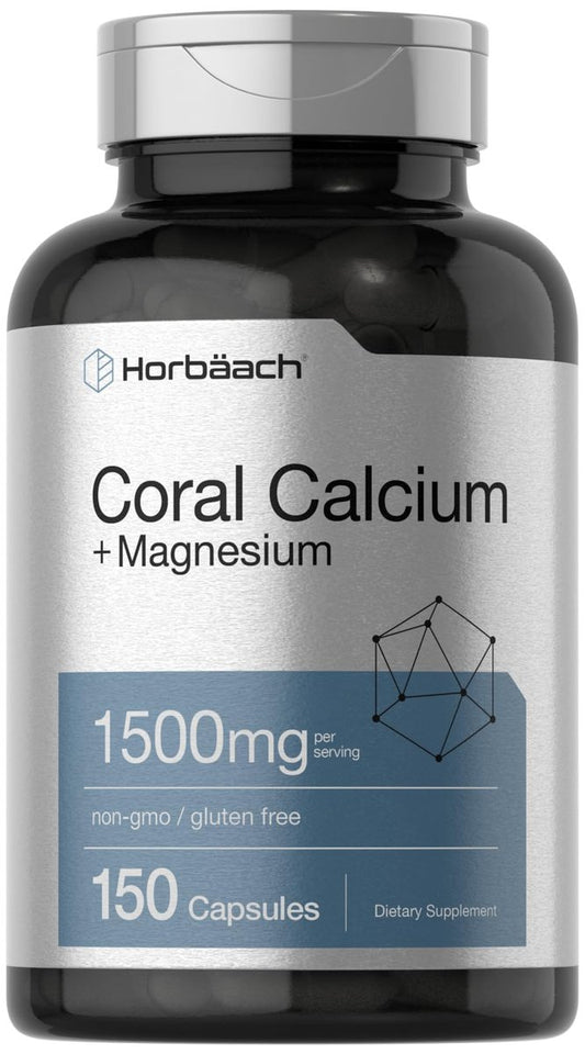 Horbäach Korallenkalzium 1500mg Kapseln | 150 Stück | Mit Magnesium | Non-GMO & Glutenfrei