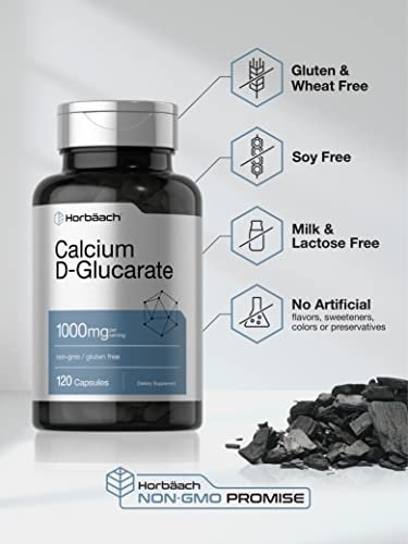 Horbäach Calcium D-Glucarat 1000mg – 120 Kapseln | Nicht-GVO, Glutenfrei