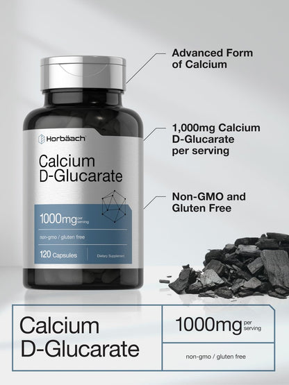 Horbäach Calcium D-Glucarat 1000mg – 120 Kapseln | Nicht-GVO, Glutenfrei