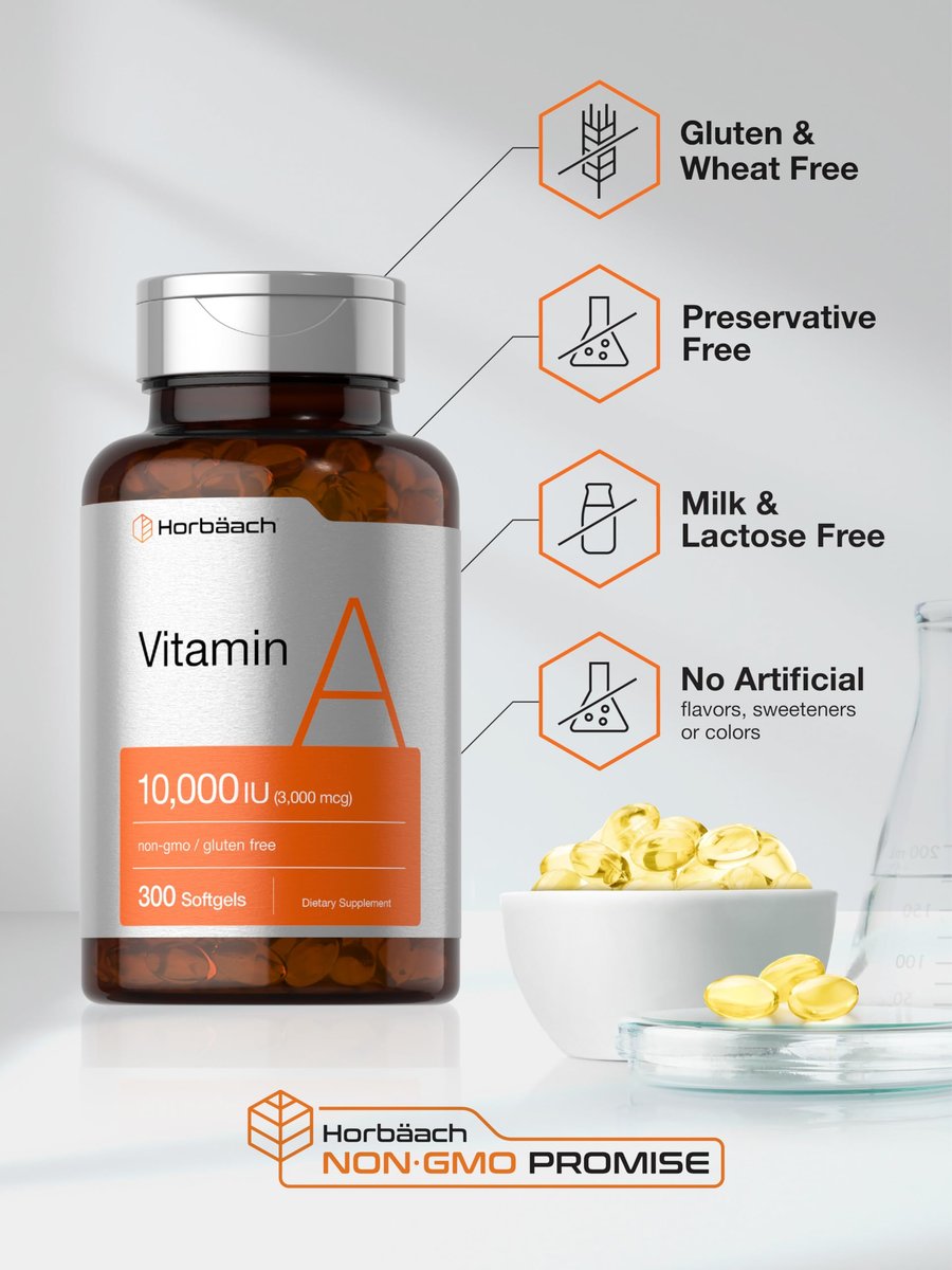 Horbäach Vitamin A 10000 IE Weichkapseln | 300 Stück | Nicht-GVO, Glutenfrei