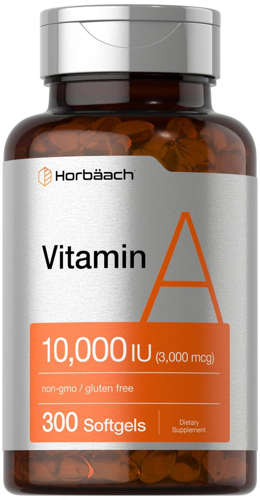 Horbäach Vitamin A 10000 IE Weichkapseln | 300 Stück | Nicht-GVO, Glutenfrei