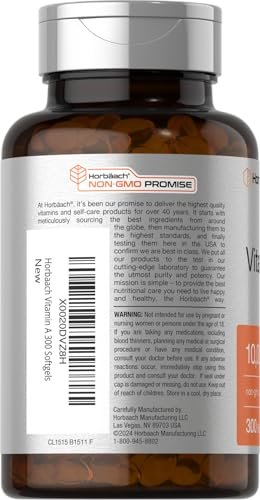 Horbäach Vitamin A 10000 IE Weichkapseln | 300 Stück | Nicht-GVO, Glutenfrei