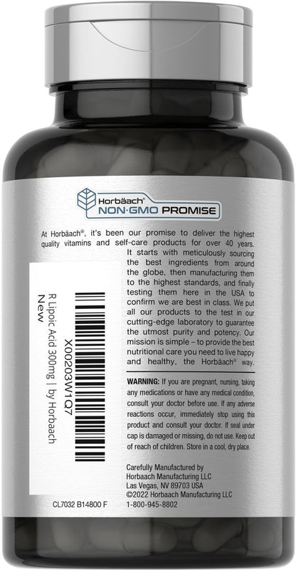 Horbäach Stabilisierte R-Liponsäure 300mg | 60 Kapseln | mit Biotin-Optimierer | Non-GMO, Glutenfrei | Na-RALA Nahrungsergänzungsmittel