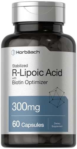 Horbäach Stabilisierte R-Liponsäure 300mg | 60 Kapseln | mit Biotin-Optimierer | Non-GMO, Glutenfrei | Na-RALA Nahrungsergänzungsmittel