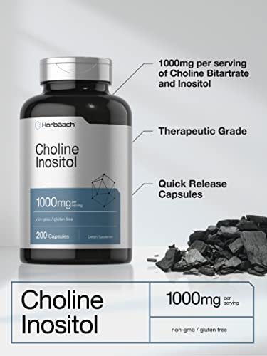Horbaach Cholin Inositol 1000 mg Nahrungsergänzungsmittel | 200 Kapseln | Nicht-GVO, Glutenfrei