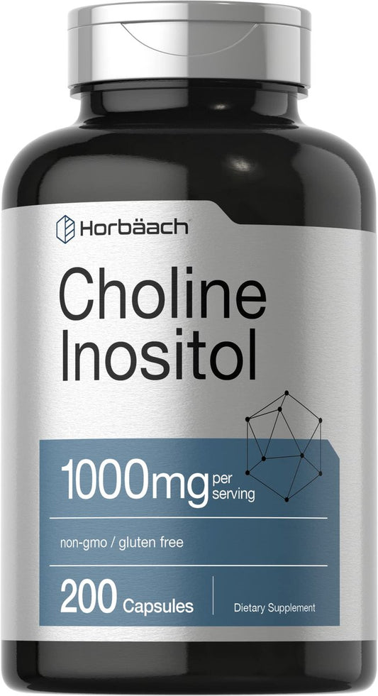 Horbaach Cholin Inositol 1000 mg Nahrungsergänzungsmittel | 200 Kapseln | Nicht-GVO, Glutenfrei