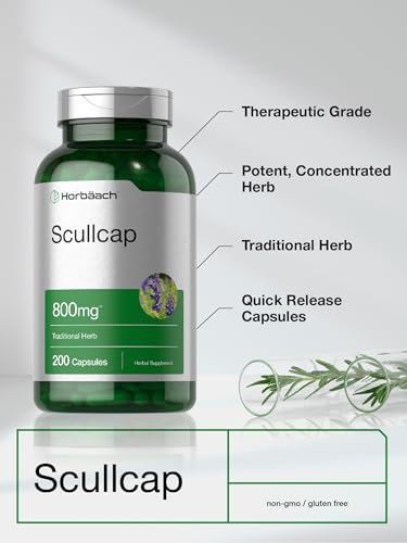 Horbaach Helmkraut Kräuterextrakt | 200 Kapseln | Scullcap Nahrungsergänzung für Männer und Frauen | Scutellaria Baicalensis | Non-GMO und Glutenfrei