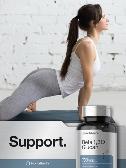 Horbäach Beta Glucan 1,3D 700 mg | 90 Kapseln | Beta 1,3, 1,6 D Glucan | Nicht-GMO, Glutenfrei