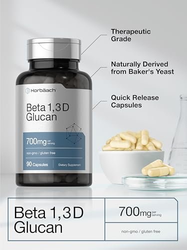 Horbäach Beta Glucan 1,3D 700 mg | 90 Kapseln | Beta 1,3, 1,6 D Glucan | Nicht-GMO, Glutenfrei