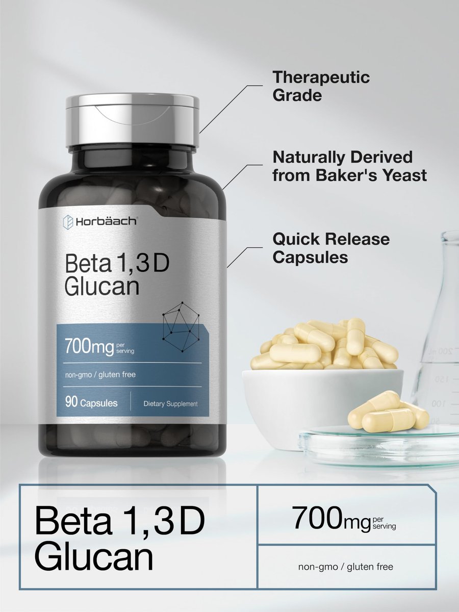 Horbäach Beta Glucan 1,3D 700 mg | 90 Kapseln | Beta 1,3, 1,6 D Glucan | Nicht-GMO, Glutenfrei