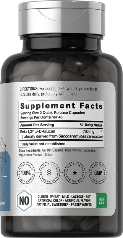 Horbäach Beta Glucan 1,3D 700 mg | 90 Kapseln | Beta 1,3, 1,6 D Glucan | Nicht-GMO, Glutenfrei
