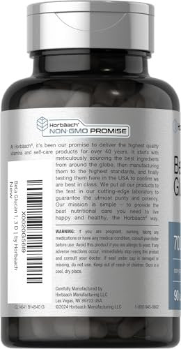 Horbäach Beta Glucan 1,3D 700 mg | 90 Kapseln | Beta 1,3, 1,6 D Glucan | Nicht-GMO, Glutenfrei