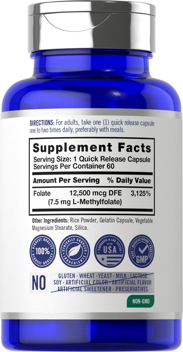 Carlyle L-Methylfolat 7,5 mg | 60 Kapseln | Optimiert und aktiviert | Nicht-GVO, glutenfrei | Methylfolat, 5-MTHF | von Opti-Folate