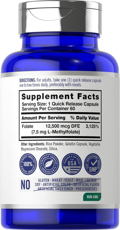 Carlyle L-Methylfolat 7,5 mg | 60 Kapseln | Optimiert und aktiviert | Nicht-GVO, glutenfrei | Methylfolat, 5-MTHF | von Opti-Folate