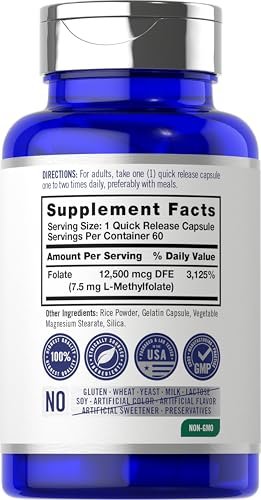Carlyle L-Methylfolat 7,5 mg | 60 Kapseln | Optimiert und aktiviert | Nicht-GVO, glutenfrei | Methylfolat, 5-MTHF | von Opti-Folate