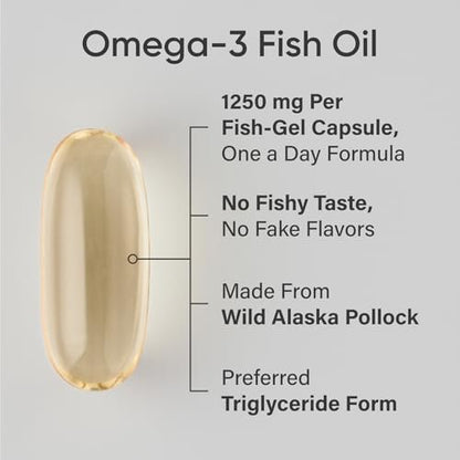 Sports Research Triple Strength Omega 3 Fischöl 1250mg aus Wild Alaska Pollock - Burpless Fischöl Supplement mit Omega-3 EPA & DHA - Nachhaltig bezogen, Nicht-GVO, Glutenfrei - 30 Softgels