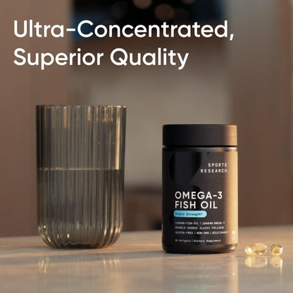 Sports Research Triple Strength Omega 3 Fischöl 1250mg aus Wild Alaska Pollock - Burpless Fischöl Supplement mit Omega-3 EPA & DHA - Nachhaltig bezogen, Nicht-GVO, Glutenfrei - 30 Softgels