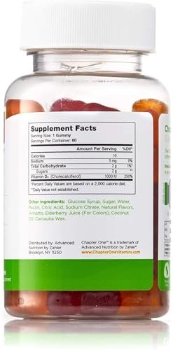 Zahler Chapter One Vitamin D3 Gummis – Immun- & Knochenunterstützung für Kinder – Leckere Kauvitalstoffe mit täglichem Vitamin D – Koscher, glutenfrei, laktosefrei & vegetarisch – 60 Stück