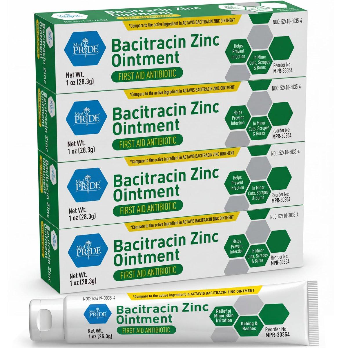 MED PRIDE Bacitracin-Zink-Salbe, 4er-Pack mit 1-oz-Tuben – Bulk-Erste-Hilfe-Antibiotikasalbe für Schnitte, Schürfwunden, kleine Verbrennungen & Wunden – Infektionsprävention & Hautschutz