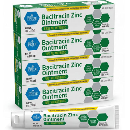 MED PRIDE Bacitracin-Zink-Salbe, 4er-Pack mit 1-oz-Tuben – Bulk-Erste-Hilfe-Antibiotikasalbe für Schnitte, Schürfwunden, kleine Verbrennungen & Wunden – Infektionsprävention & Hautschutz
