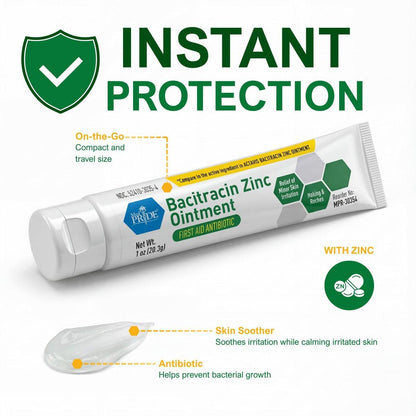 MED PRIDE Bacitracin-Zink-Salbe, 4er-Pack mit 1-oz-Tuben – Bulk-Erste-Hilfe-Antibiotikasalbe für Schnitte, Schürfwunden, kleine Verbrennungen & Wunden – Infektionsprävention & Hautschutz